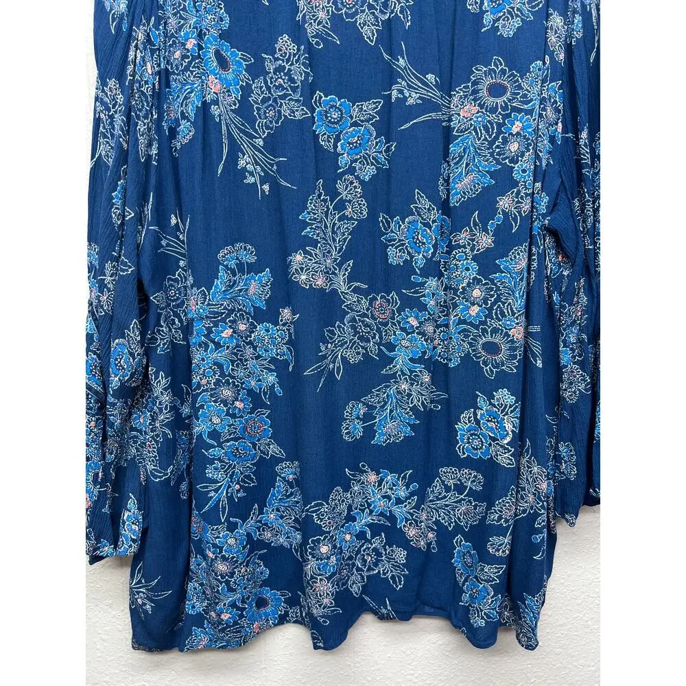 John Paul Richard Flared Sleeve Top Womens 2X Dark Floral Fairy Boho Relaxed - Picture 8 of 11